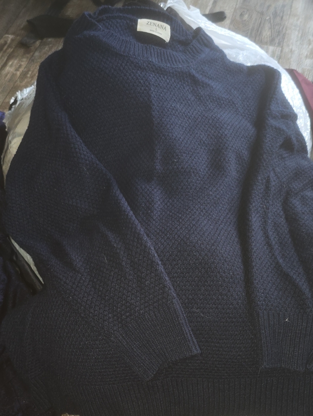 Zenana Outfitters Navy Textured Crewneck Sweater - Women's